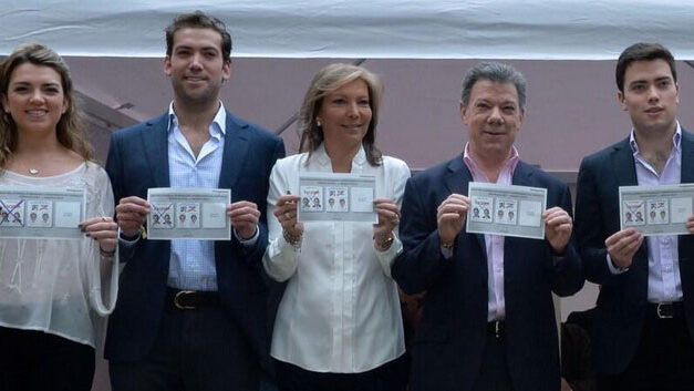 President Santos submits vote in Colombia presidential elections