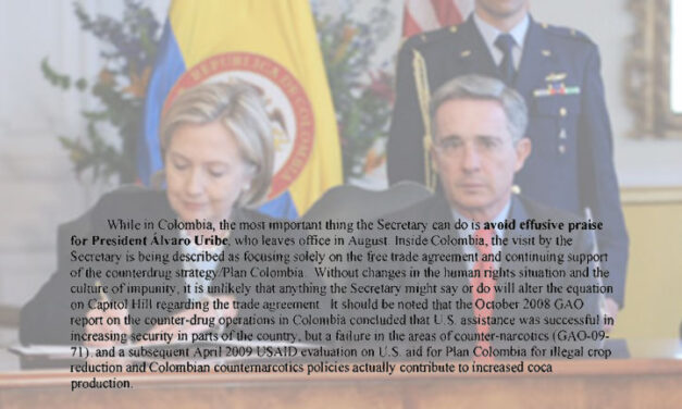 US embassy urged Clinton to hold back on praising Uribe during 2010 visit