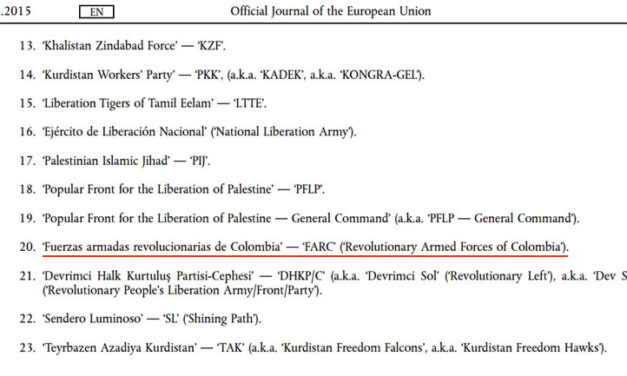 FARC asks EU to be taken off international terrorist organization list