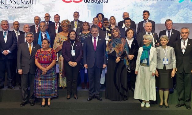 Nobel peace prize winners visit Colombia, reject Trump’s wall