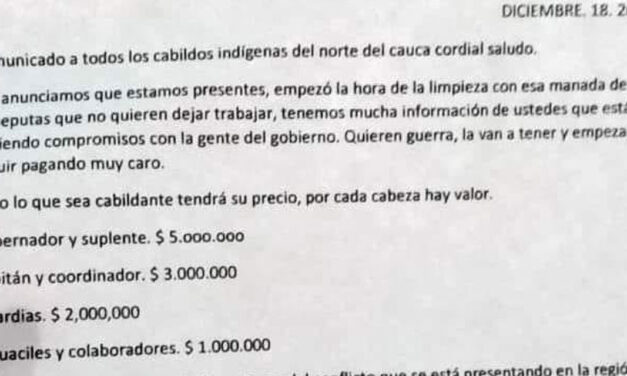 Far-right group offers reward for killing indigenous leaders, FARC dissidents offer protection